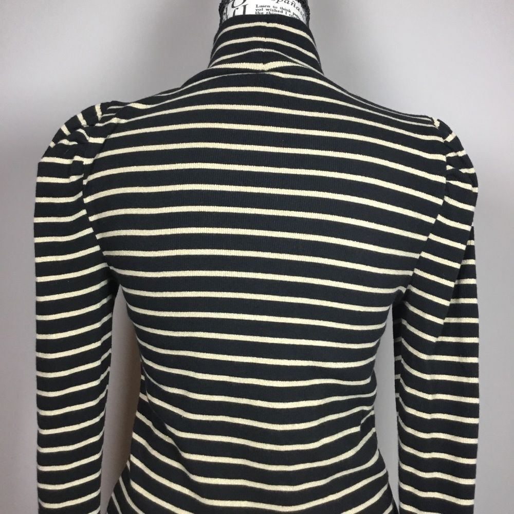 Puff sleeve high neck black gold striped sweater top elegant fancy party sz S - Picture 5 of 8